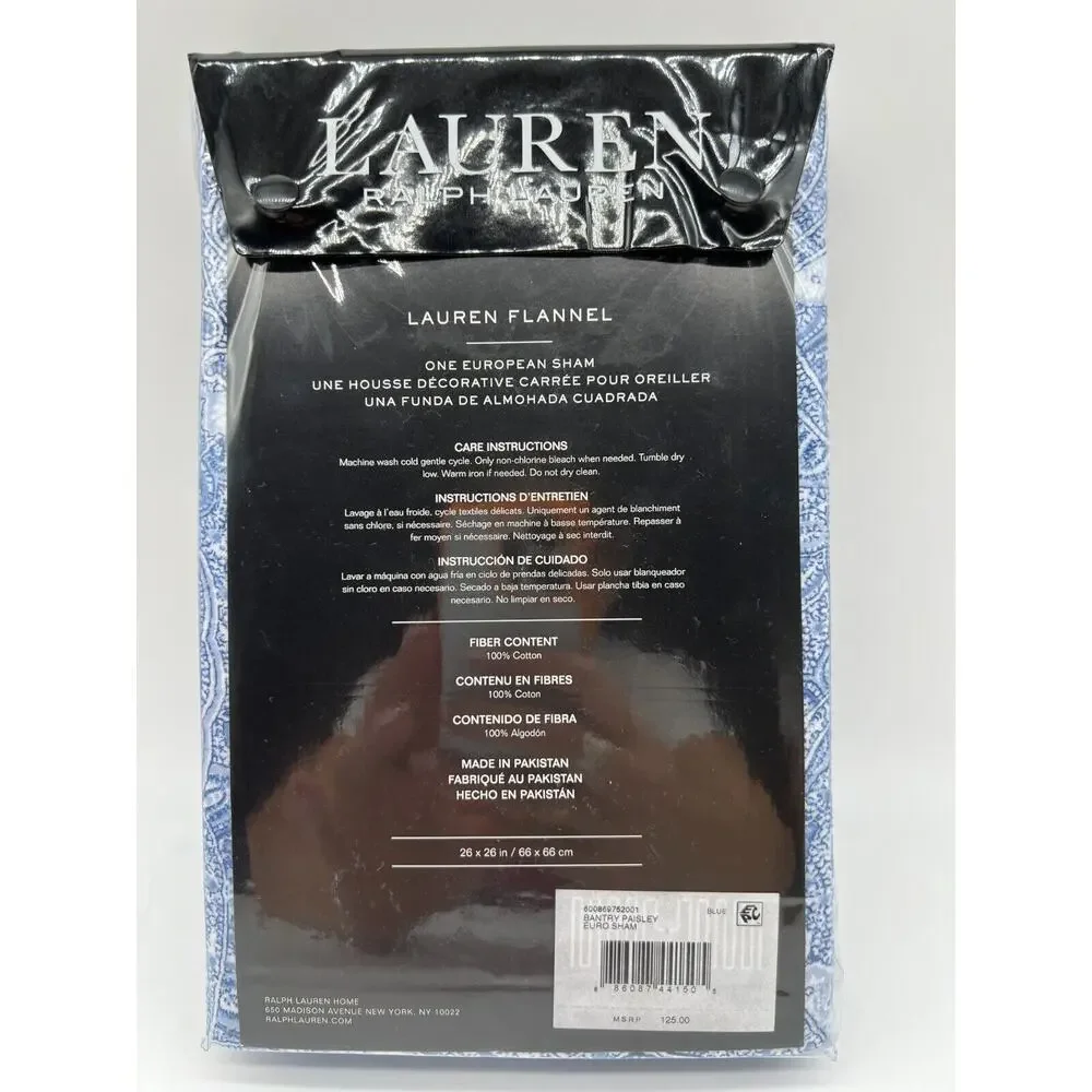 Lauren Ralph Lauren Flannel One European Sham 26”X26” 100% Cotton $125